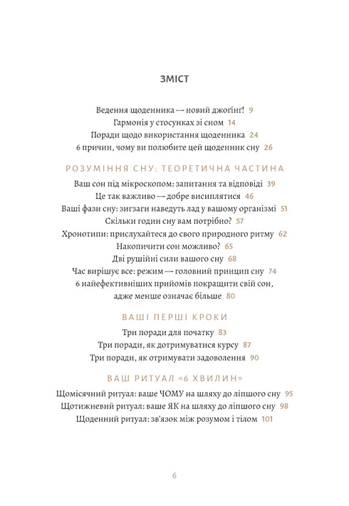 6 minuter. En sömndagbok som lär dig att somna snabbt och vakna upp pigg.