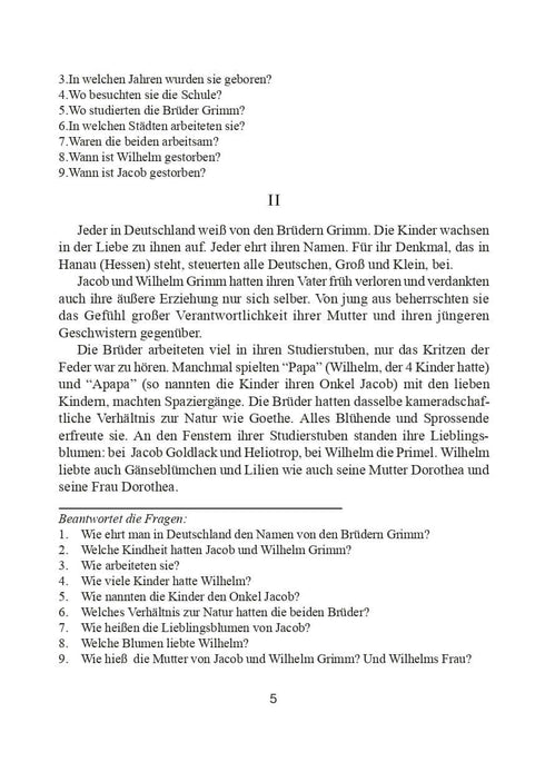 German language. Grimm Brothers' fairy tales. 43 texts and tasks for reading, listening, and speaking. Grades 5-12